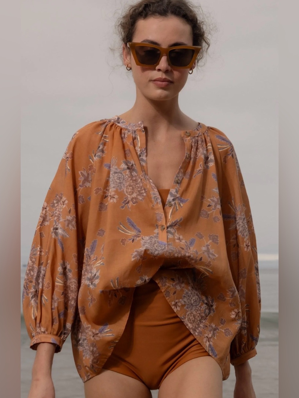 Heidi Merrick Orange Batik Pia Blouse Top XS NWT